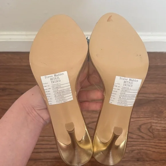 Steve Madden Gold Clear Mule Heels with Multicolor Butterfly Accents - Picture 3 of 3